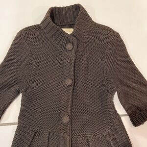 Brown Womens Crochet Large Tunic Chunky Knit Lagenlook Short Sleeve Mock Neck